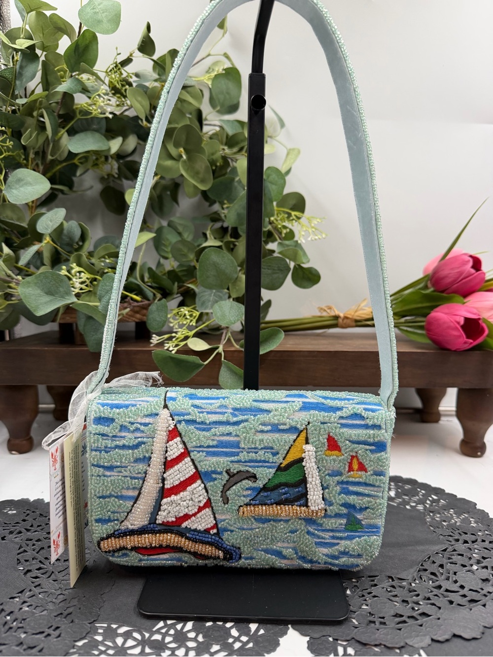 viral coastal beaded sailboat bag summer beach handmade india